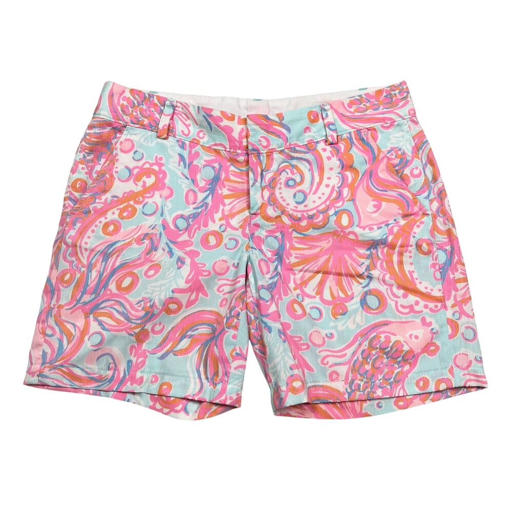 Lilly Pulitzer | Chipper Pout Too Much Bubbly Pink Blue Fish Bermuda Shorts 6